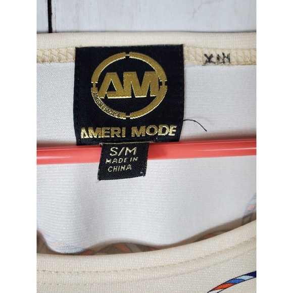 Ameri Mode Women's Dreamcatcher Printed Long Tunic Blouse Size S/M Beige Blue - Picture 5 of 8